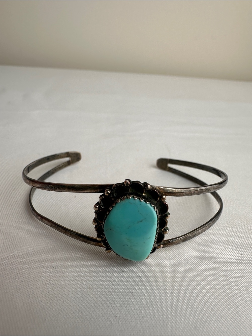 Sterling Silver Turquoise Cuff Bracelet Signed SY  Samuel Yellowhair Attributed